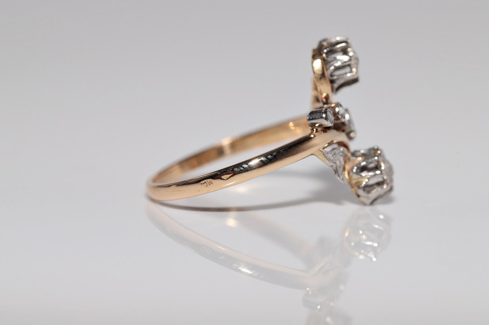 Antiker Jugendstil 18k Gold Handgefertigter Natürlicher Diamantring mit Rosenschliff im Angebot 2