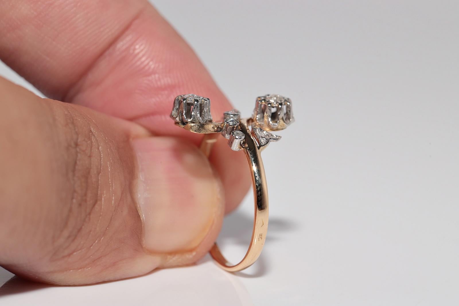 Antiker Jugendstil 18k Gold Handgefertigter Natürlicher Diamantring mit Rosenschliff im Angebot 3