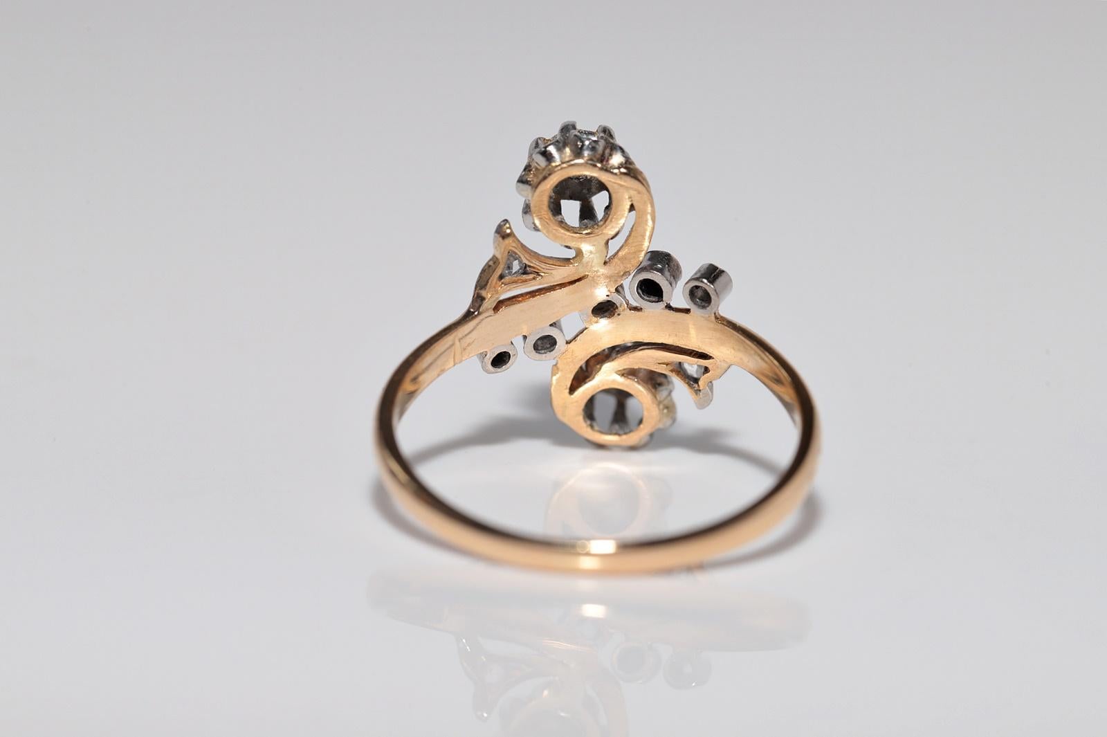 Antiker Jugendstil 18k Gold Handgefertigter Natürlicher Diamantring mit Rosenschliff im Angebot 4