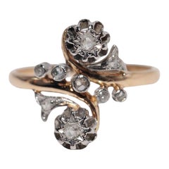 Antique Art Nouveau 18k Gold Handcrafted Natural Rose Cut Diamond Ring