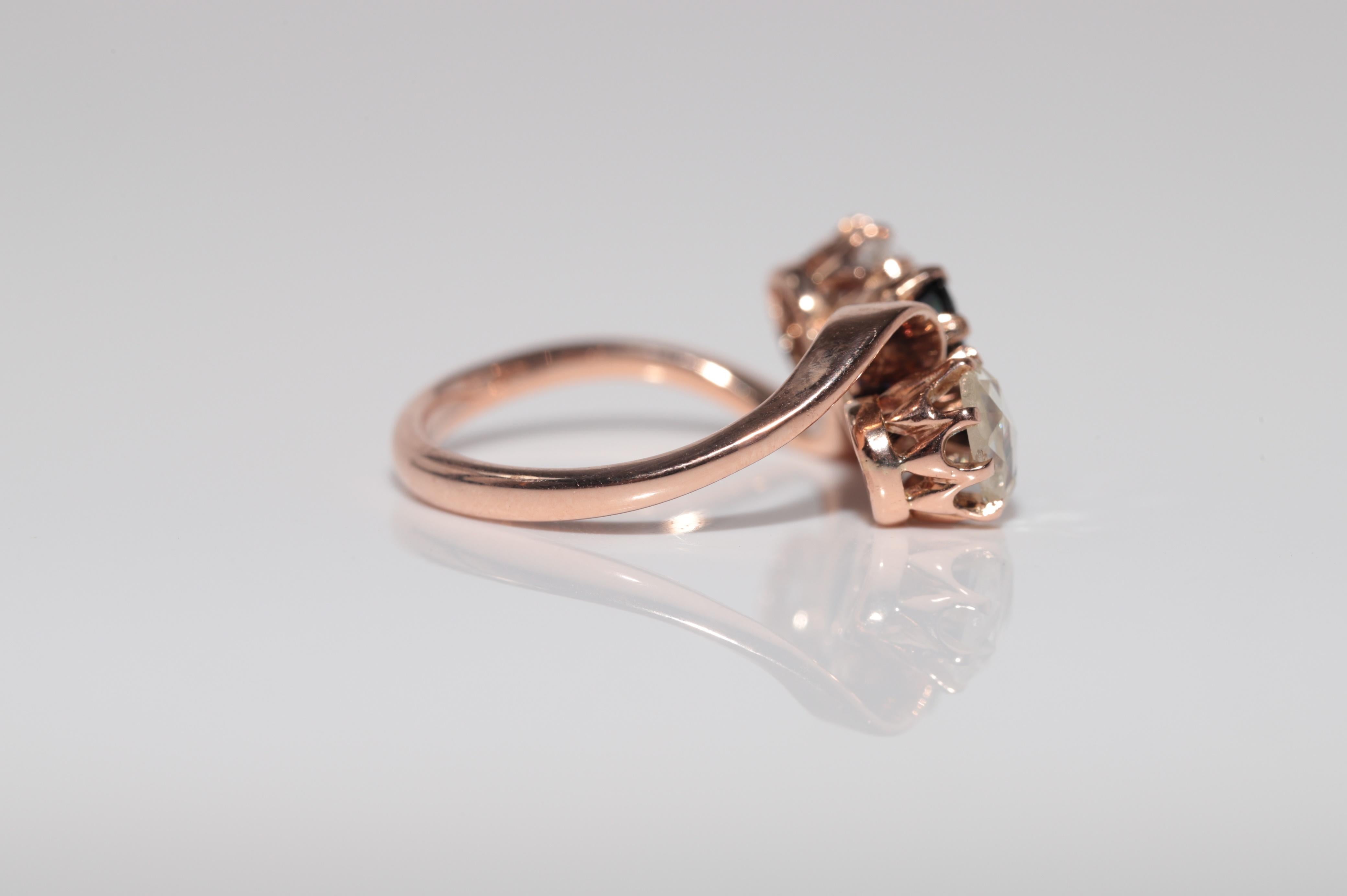 Antike  Jugendstil 18k Gold Natürlicher Diamant und Saphir im Rosenschliff Ring im Angebot 5