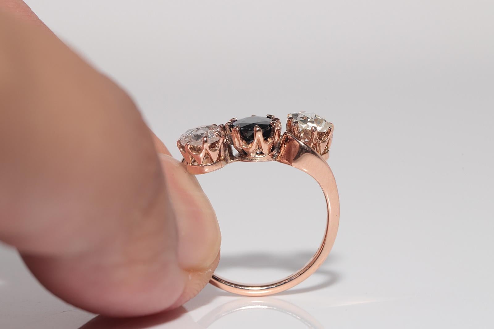 Antike  Jugendstil 18k Gold Natürlicher Diamant und Saphir im Rosenschliff Ring im Angebot 6