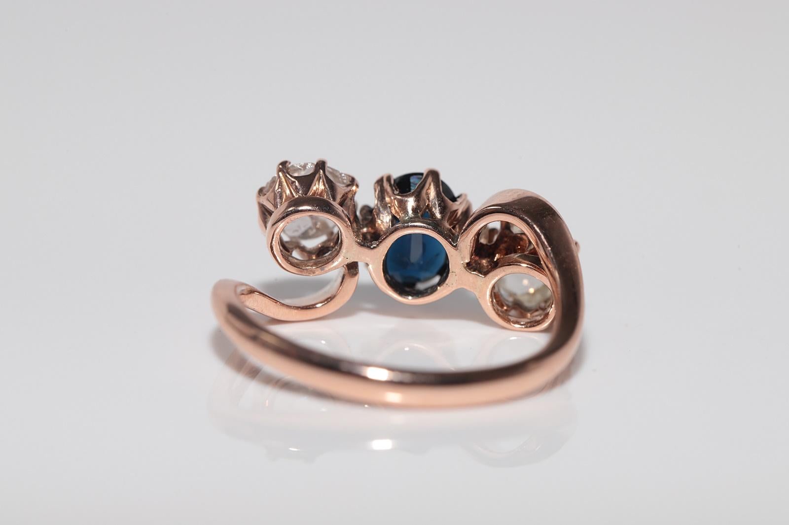 Antike  Jugendstil 18k Gold Natürlicher Diamant und Saphir im Rosenschliff Ring im Angebot 7