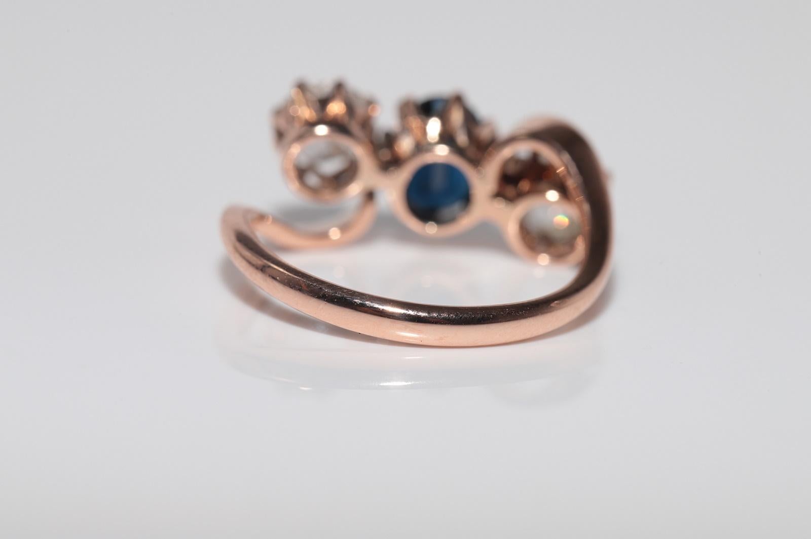 Antike  Jugendstil 18k Gold Natürlicher Diamant und Saphir im Rosenschliff Ring im Angebot 8