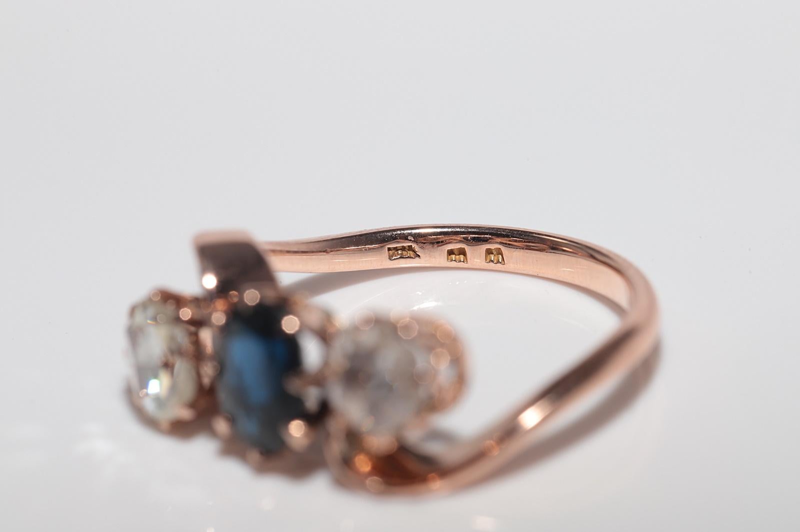 Antike  Jugendstil 18k Gold Natürlicher Diamant und Saphir im Rosenschliff Ring im Angebot 9