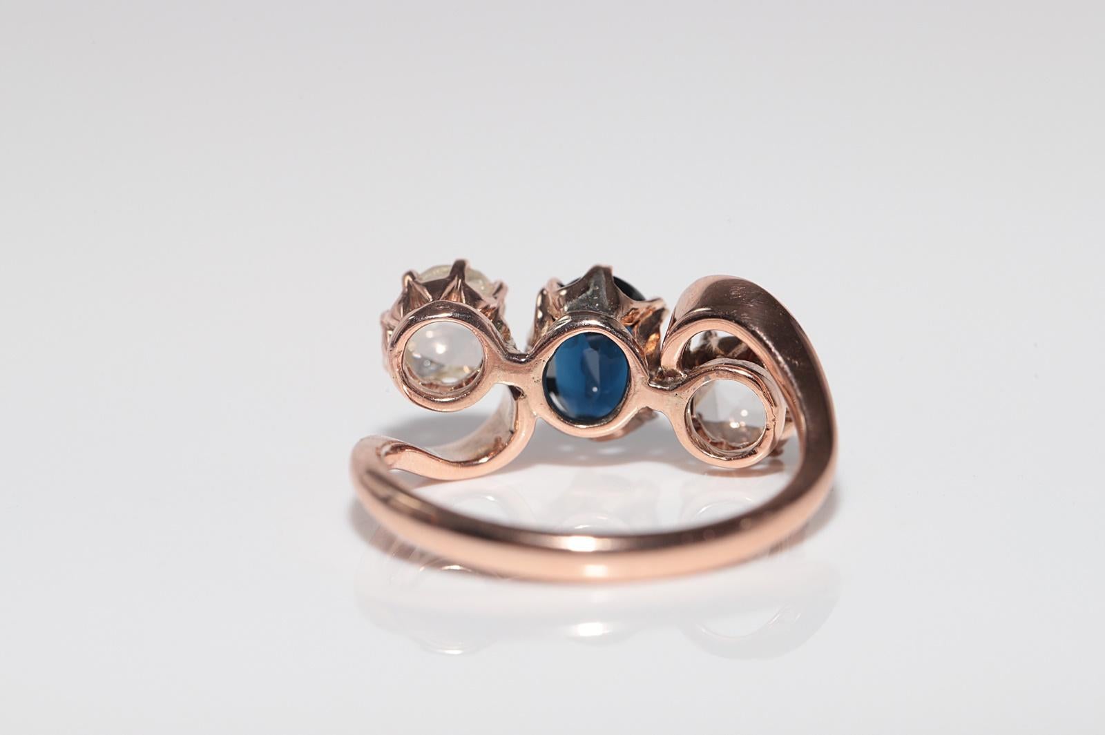Antike  Jugendstil 18k Gold Natürlicher Diamant und Saphir im Rosenschliff Ring im Angebot 10
