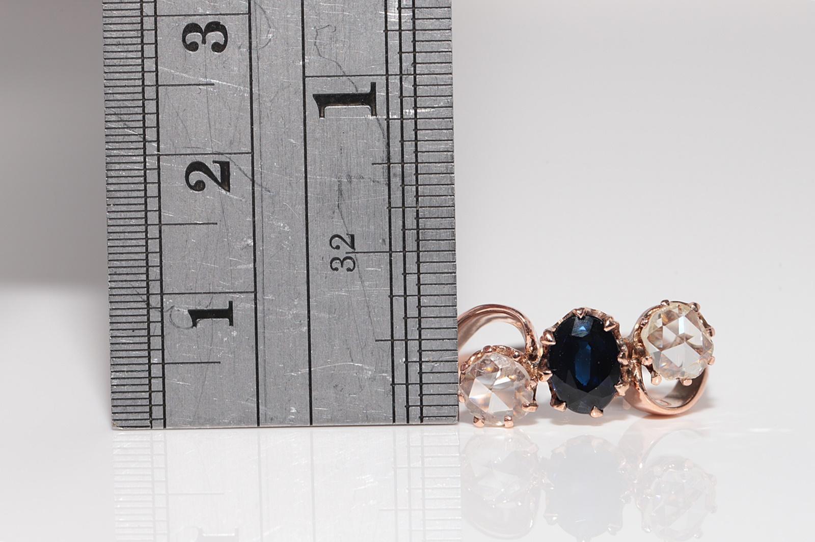 Antike  Jugendstil 18k Gold Natürlicher Diamant und Saphir im Rosenschliff Ring im Angebot 11