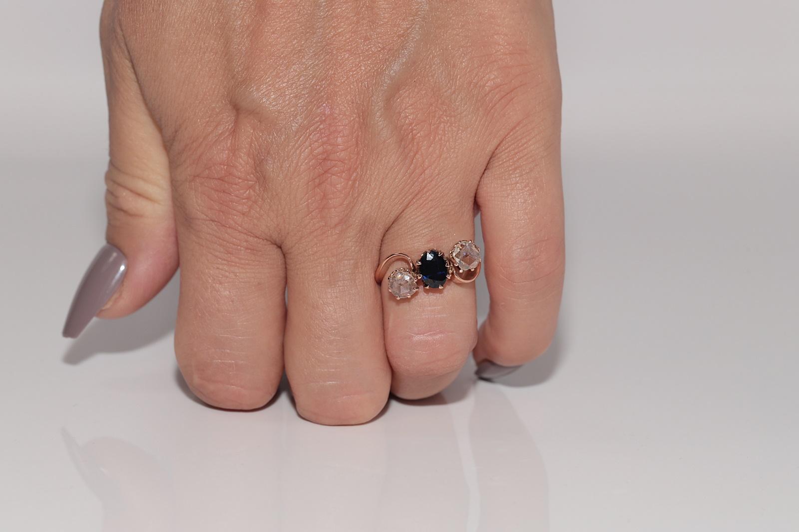 Antike  Jugendstil 18k Gold Natürlicher Diamant und Saphir im Rosenschliff Ring (Art nouveau) im Angebot