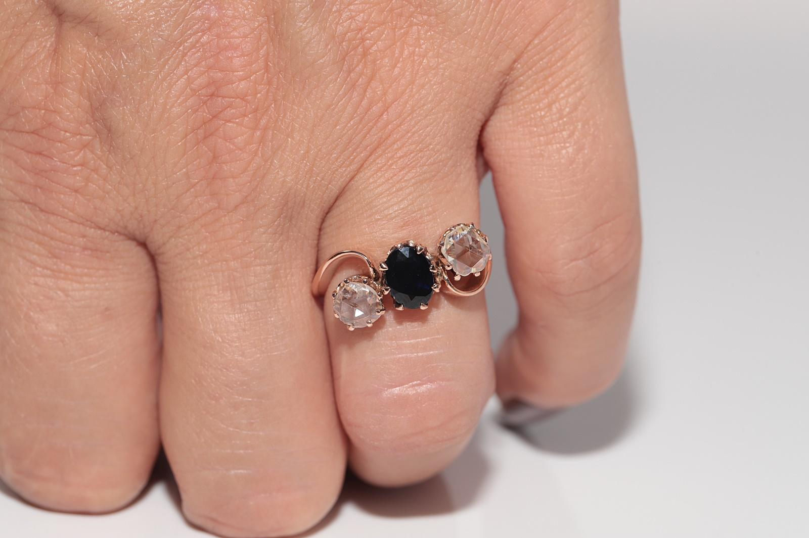 Antike  Jugendstil 18k Gold Natürlicher Diamant und Saphir im Rosenschliff Ring im Zustand „Gut“ im Angebot in Fatih/İstanbul, 34