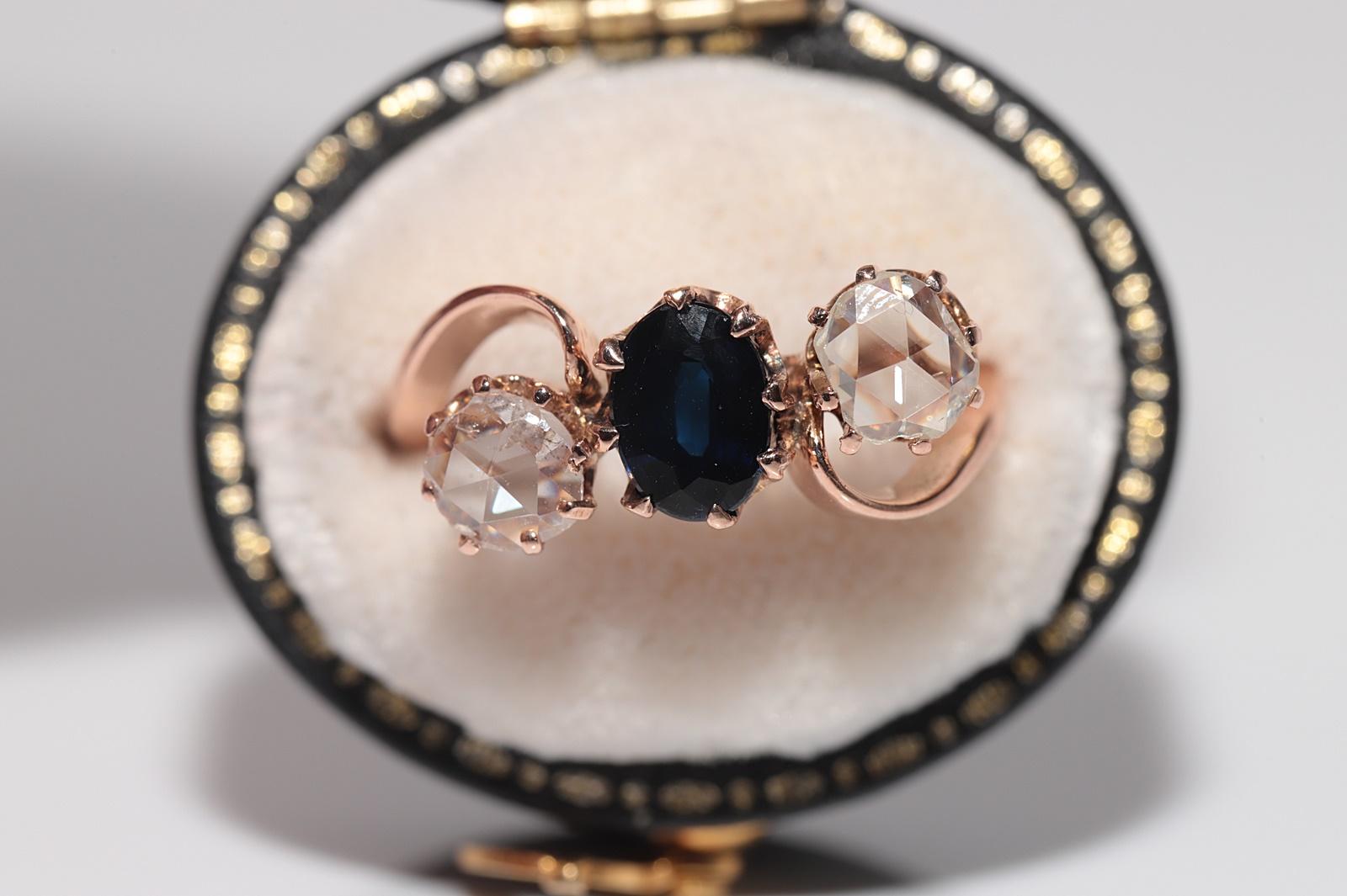 Antike  Jugendstil 18k Gold Natürlicher Diamant und Saphir im Rosenschliff Ring Damen im Angebot
