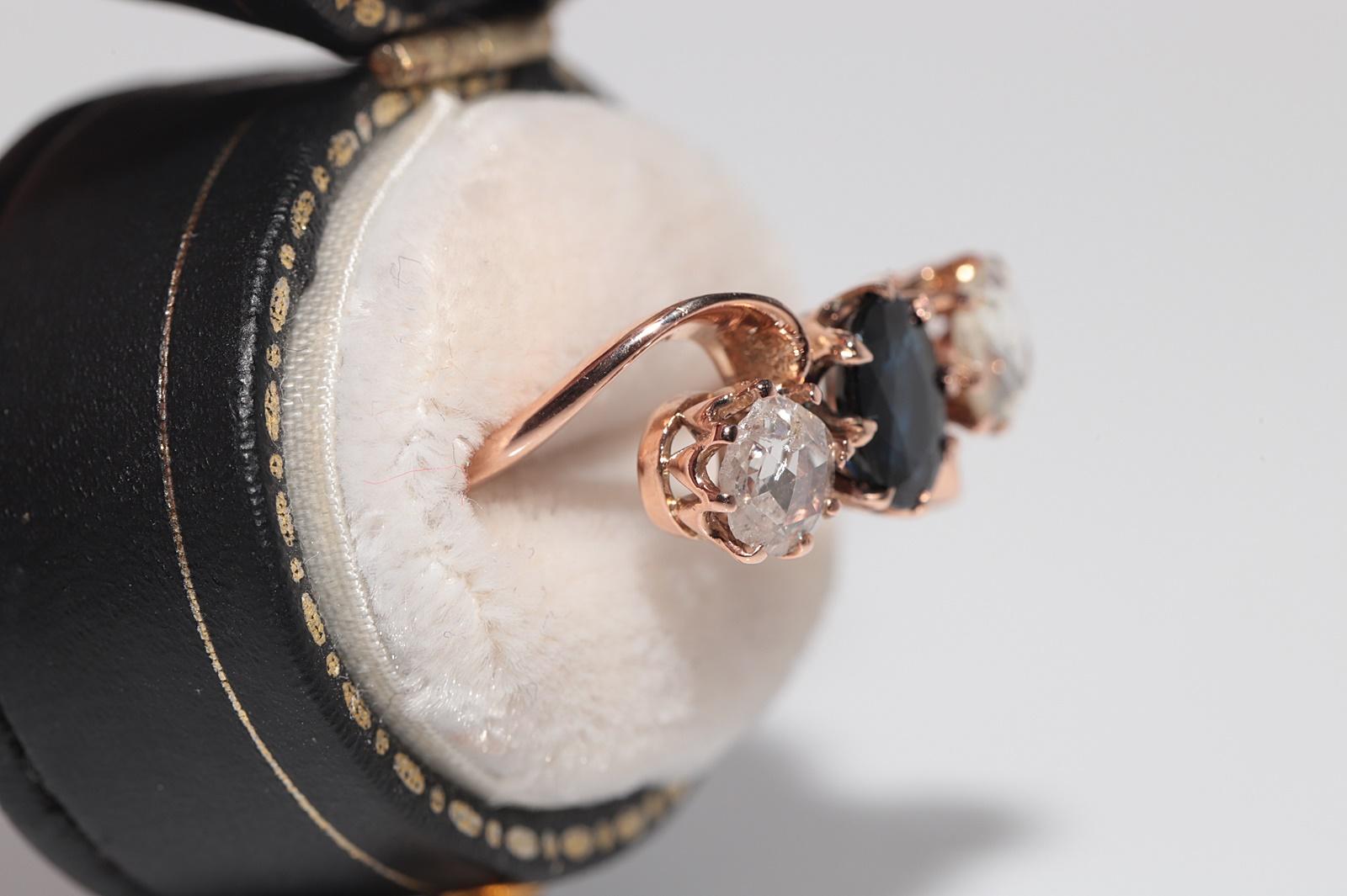 Antike  Jugendstil 18k Gold Natürlicher Diamant und Saphir im Rosenschliff Ring im Angebot 1