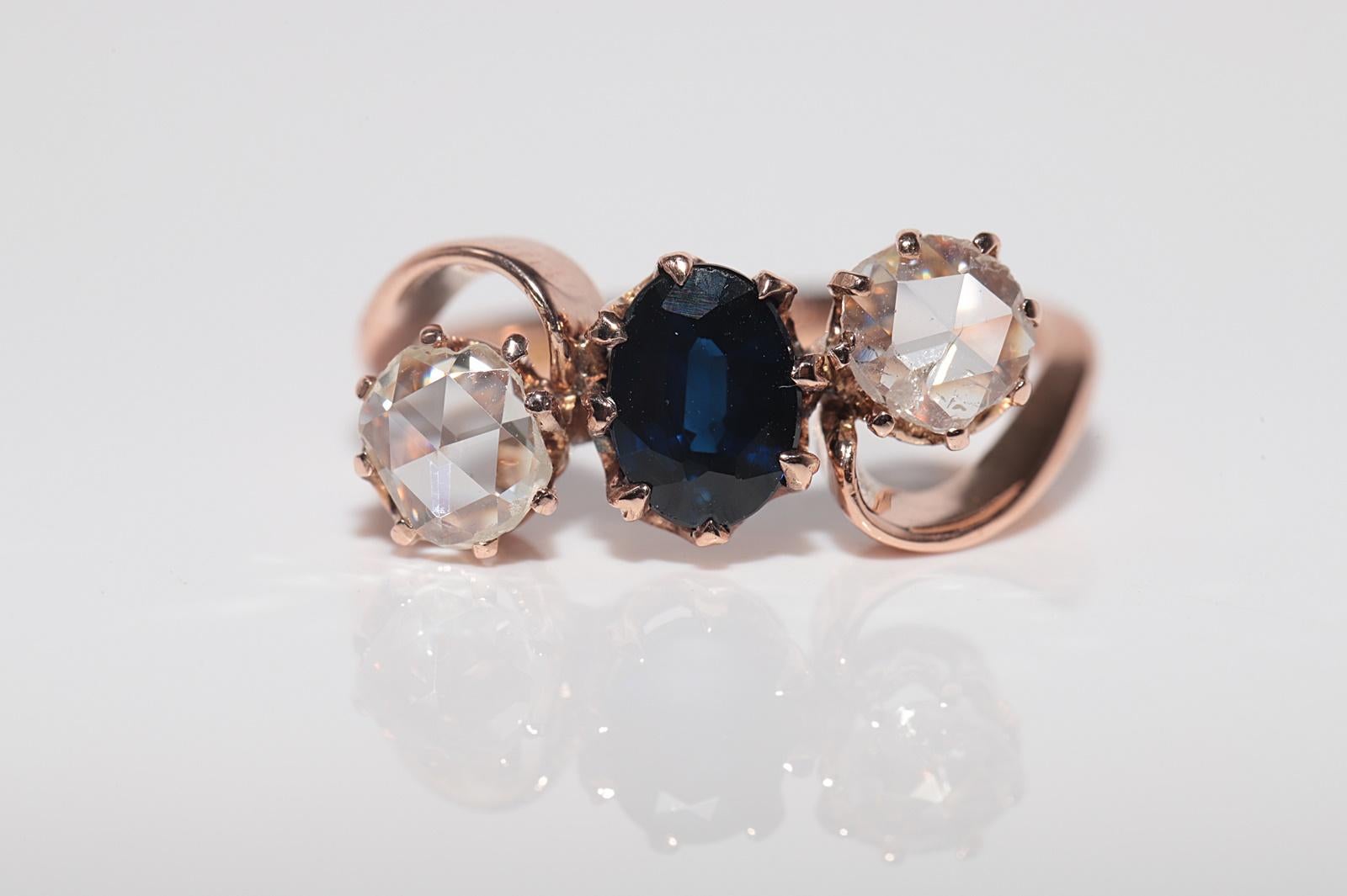 Antike  Jugendstil 18k Gold Natürlicher Diamant und Saphir im Rosenschliff Ring im Angebot 2