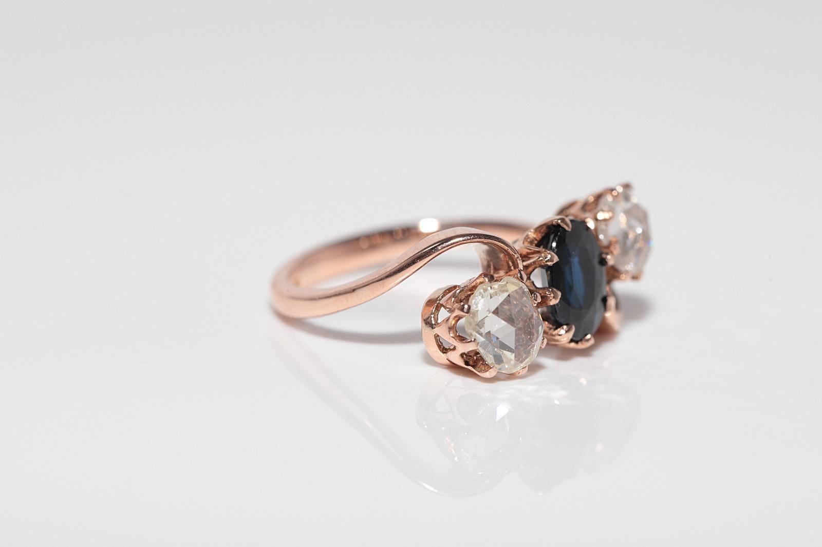 Antike  Jugendstil 18k Gold Natürlicher Diamant und Saphir im Rosenschliff Ring im Angebot 4