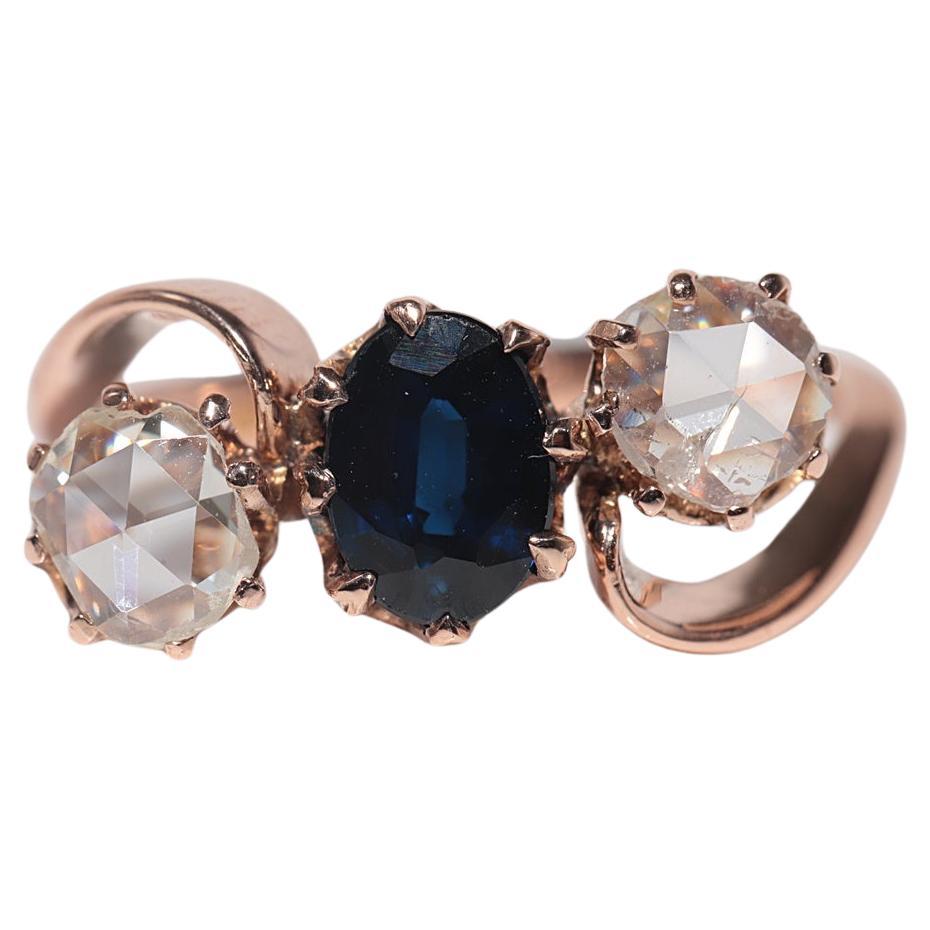 Antike  Jugendstil 18k Gold Natürlicher Diamant und Saphir im Rosenschliff Ring