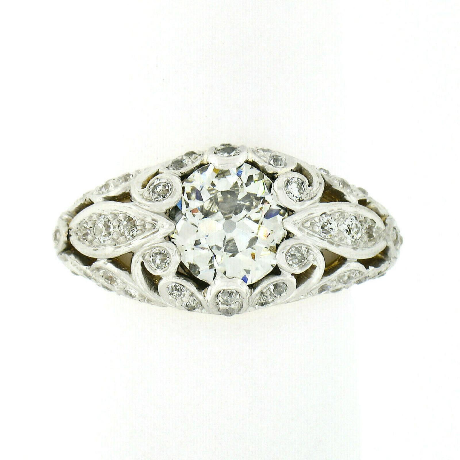 Antique Art Nouveau 18k Gold Old Cut Diamond Pierced Floral Work Domed Band Ring In Good Condition In Montclair, NJ