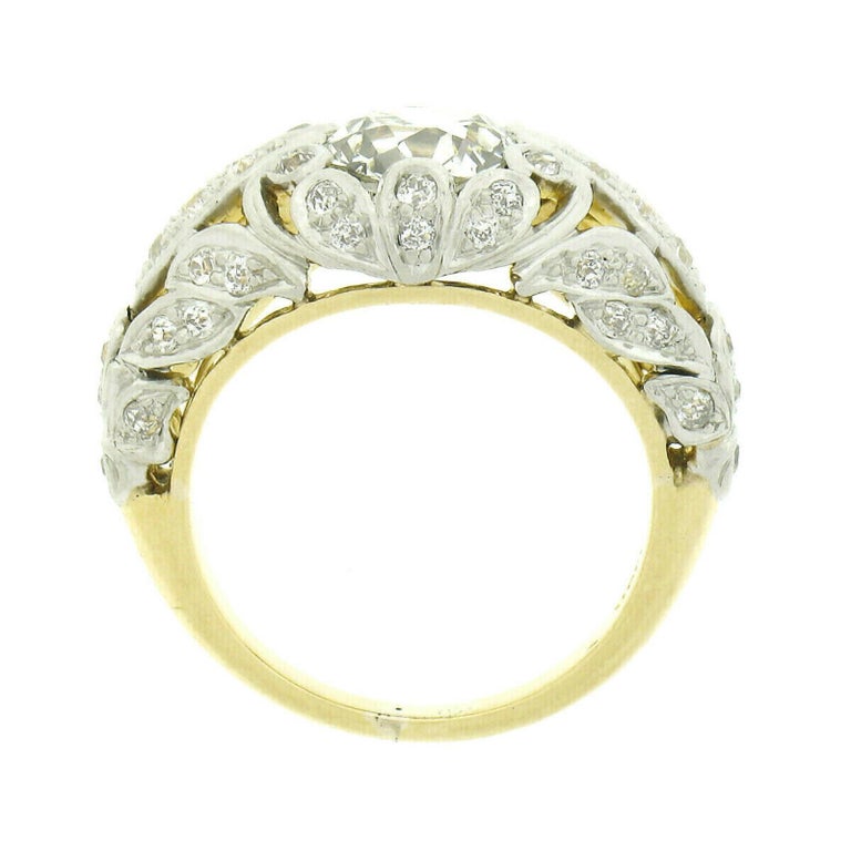 Antique Art Nouveau 18k Gold Old Cut Diamond Pierced Floral Work Domed Band Ring 1