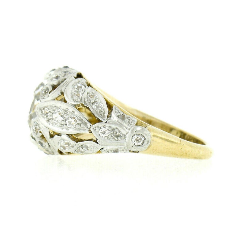 Antique Art Nouveau 18k Gold Old Cut Diamond Pierced Floral Work Domed Band Ring 2