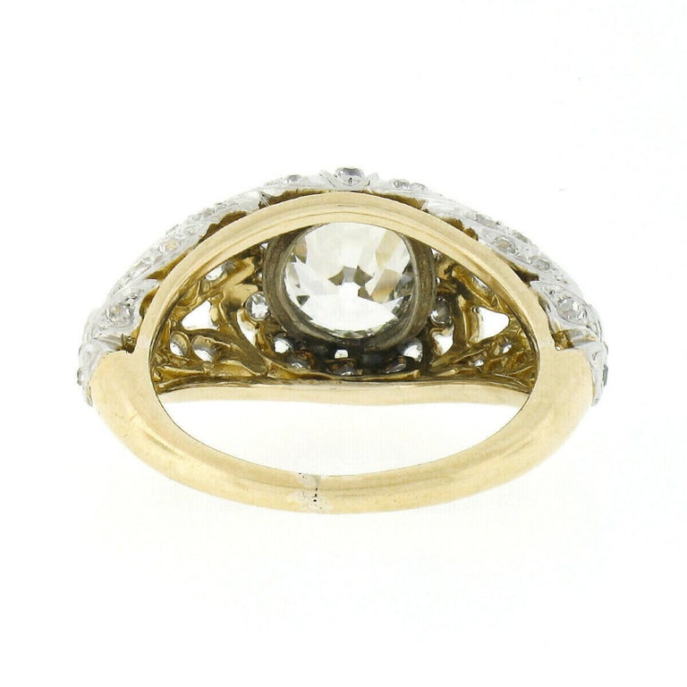 Antique Art Nouveau 18k Gold Old Cut Diamond Pierced Floral Work Domed Band Ring 4