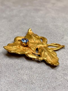 Antique Art Nouveau 18K Old Mine Cut Aquamarine Repoussé Iris Brooch