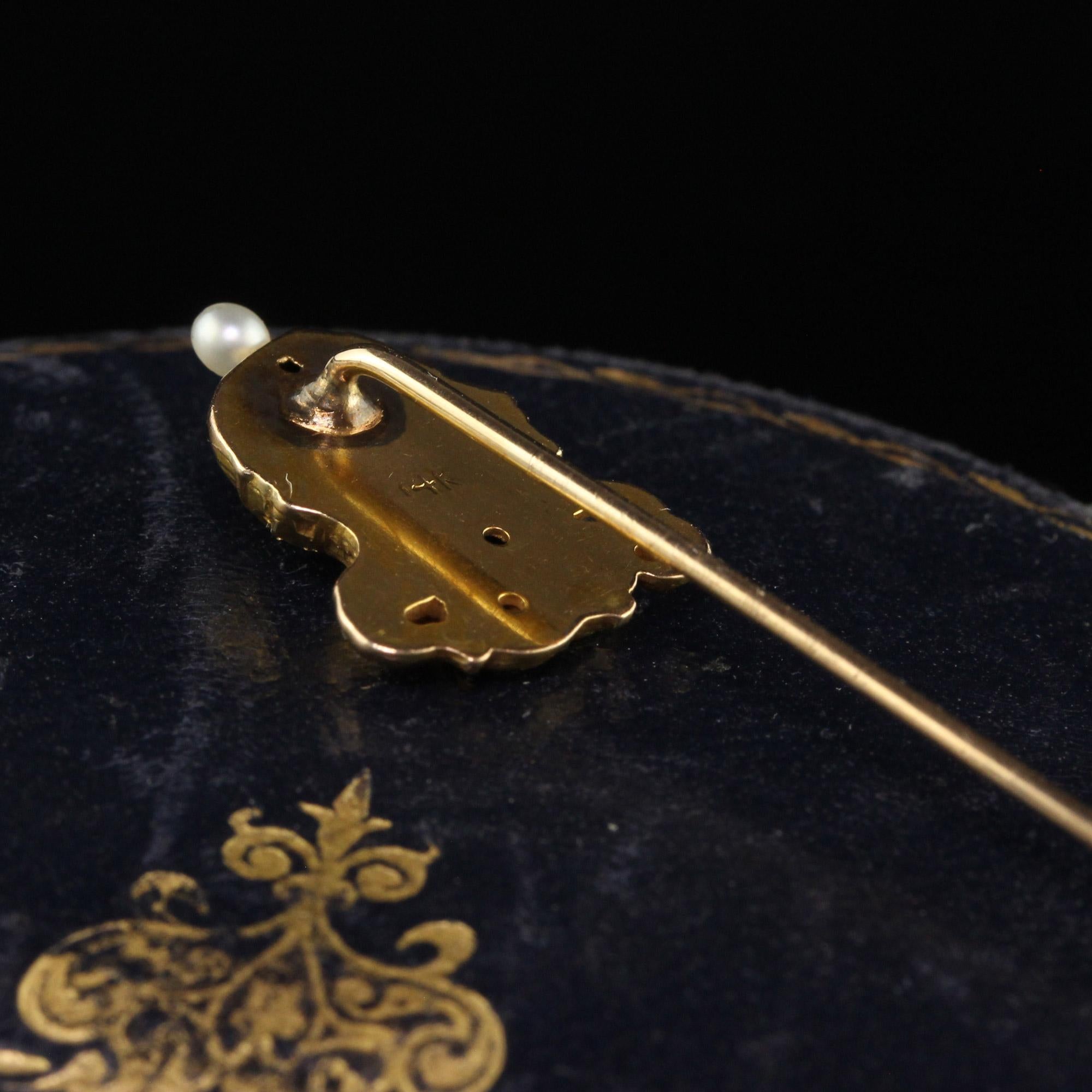 Women's or Men's Antique Art Nouveau 18K Yellow Gold Diamond Demantoid Pearl Lady Stick Pin For Sale