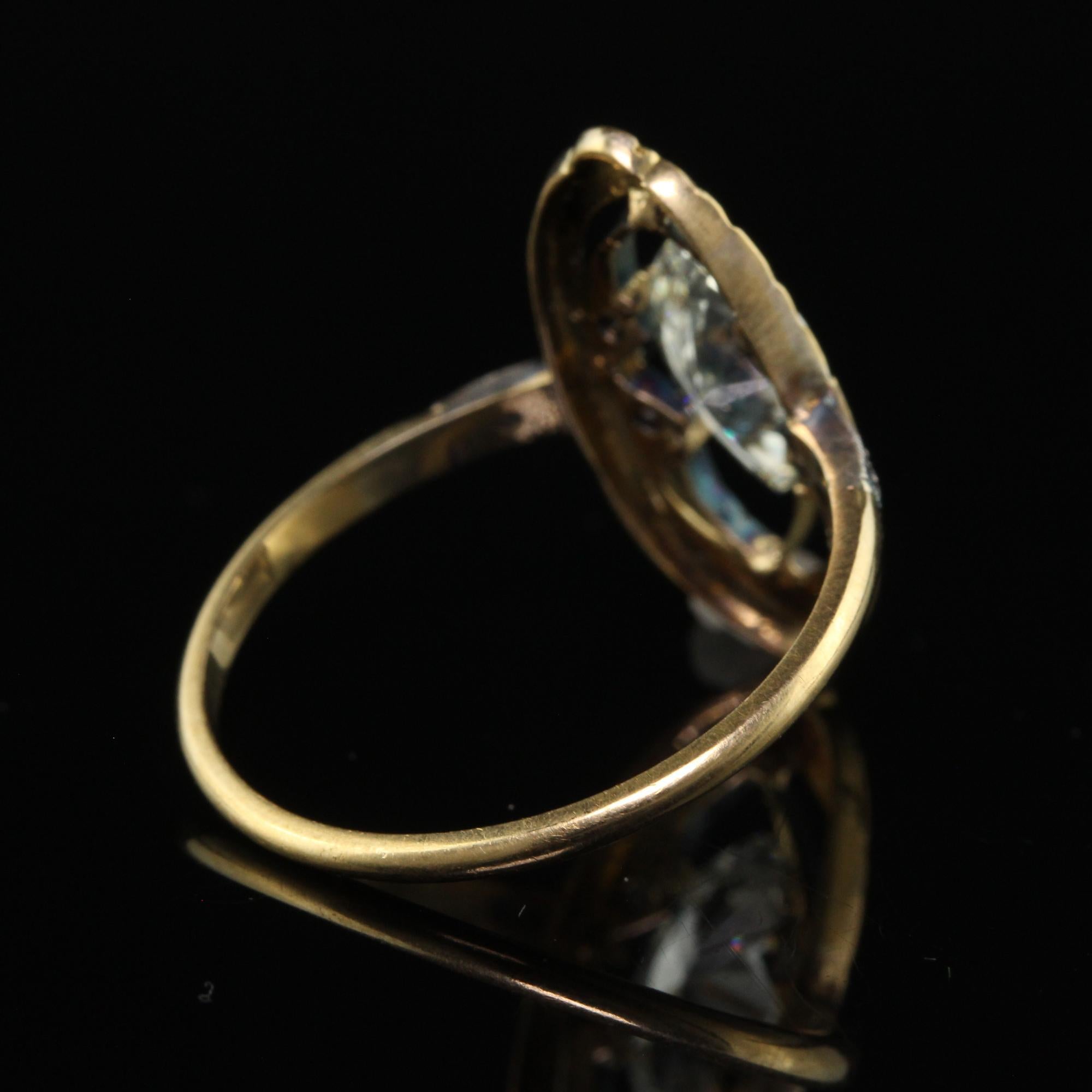 Women's Antique Art Nouveau 18K Yellow Gold Old Cut Marquise Engagement Ring - GIA