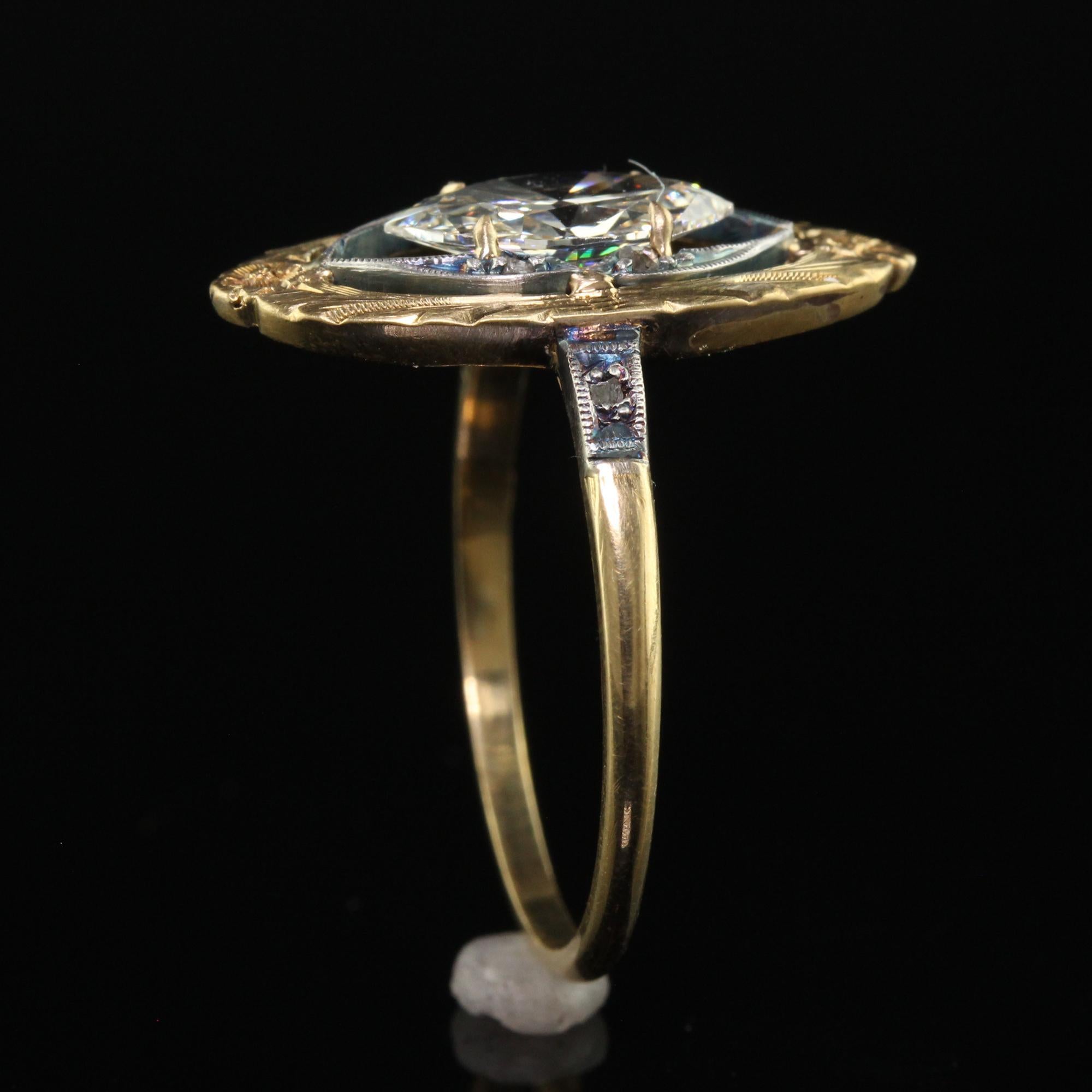 Antique Art Nouveau 18K Yellow Gold Old Cut Marquise Engagement Ring - GIA For Sale 1