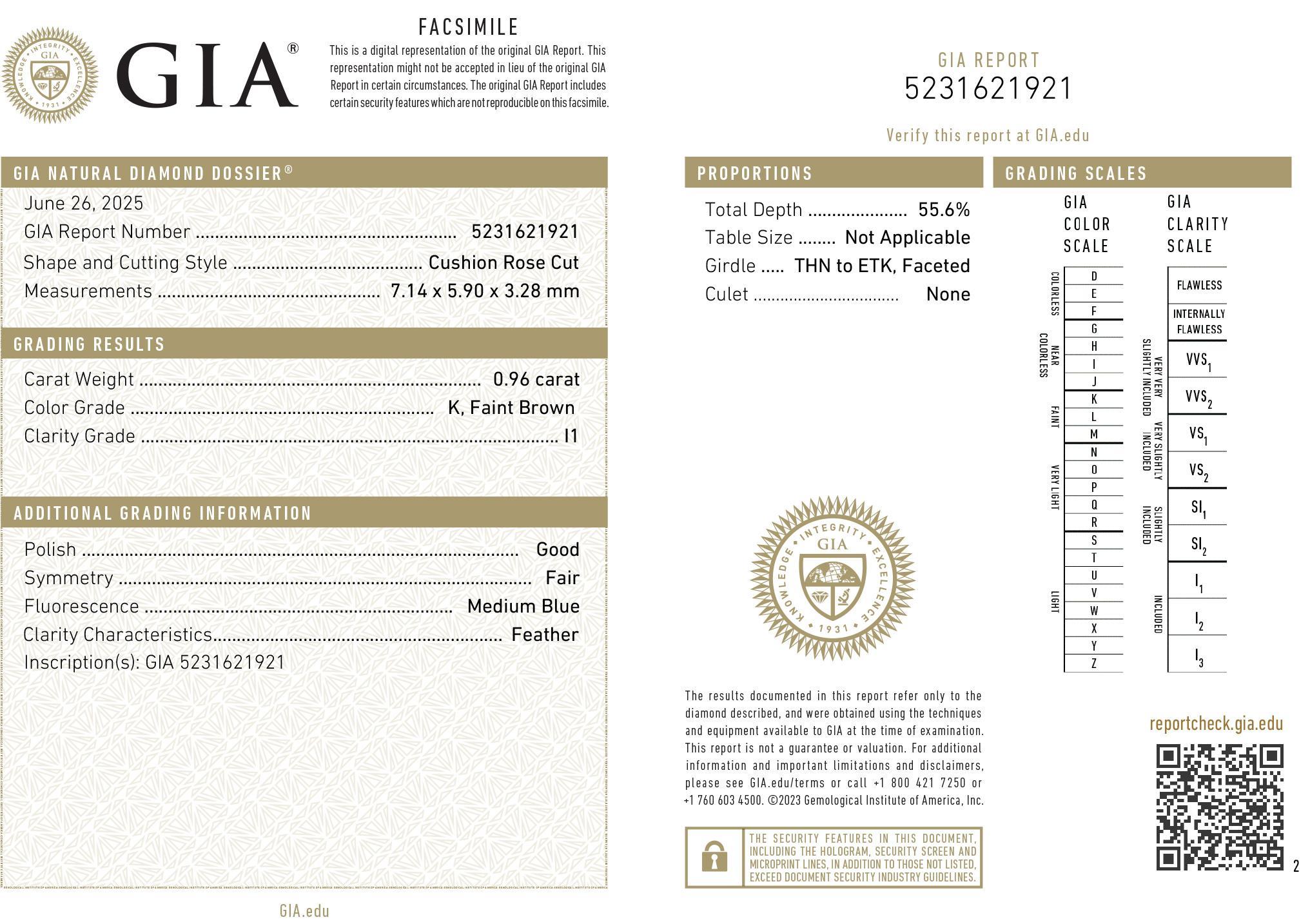 Bague de fiançailles ancienne en or jaune 18K avec diamant taillé en rose - GIA en vente 6