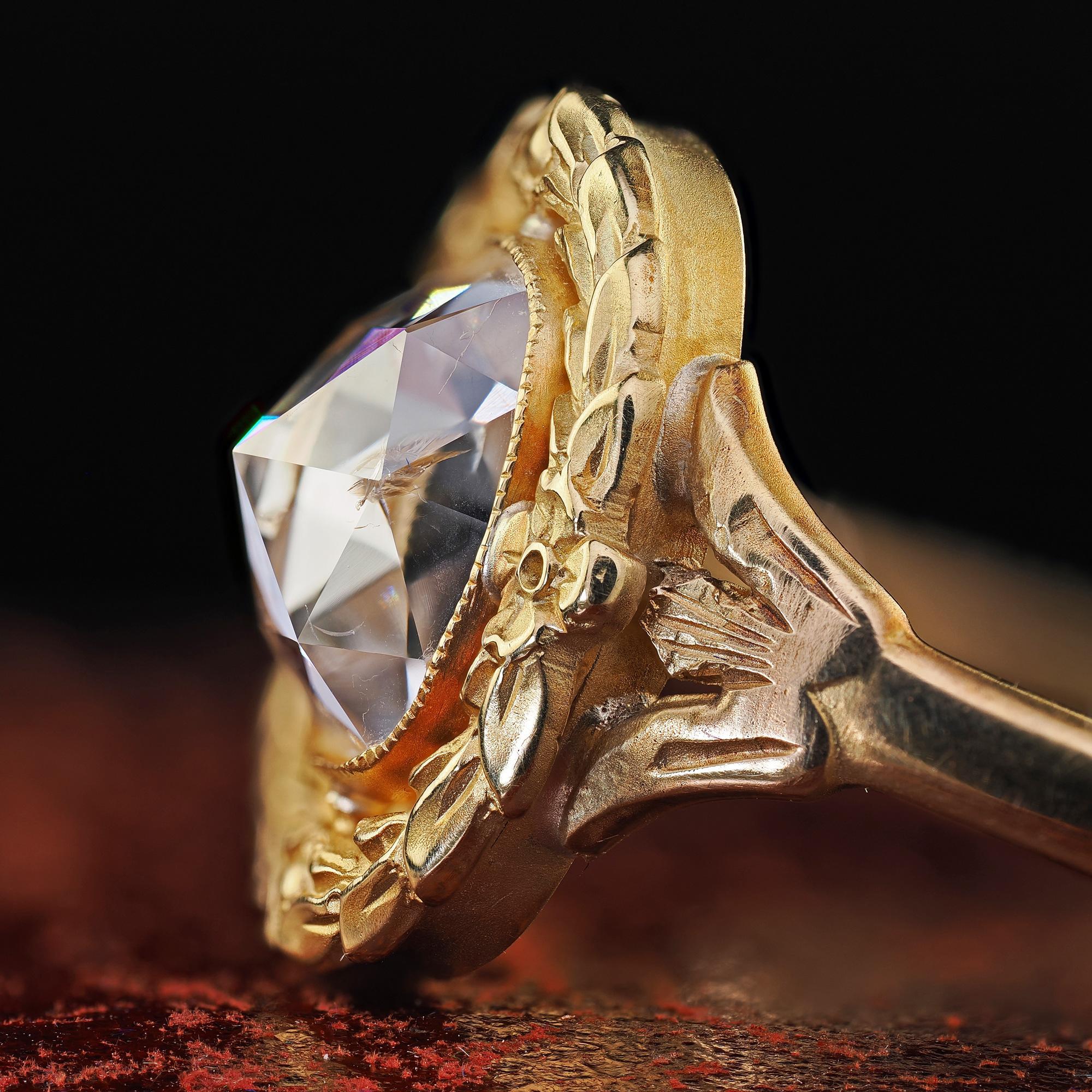 Bague de fiançailles ancienne en or jaune 18K avec diamant taillé en rose - GIA en vente 1