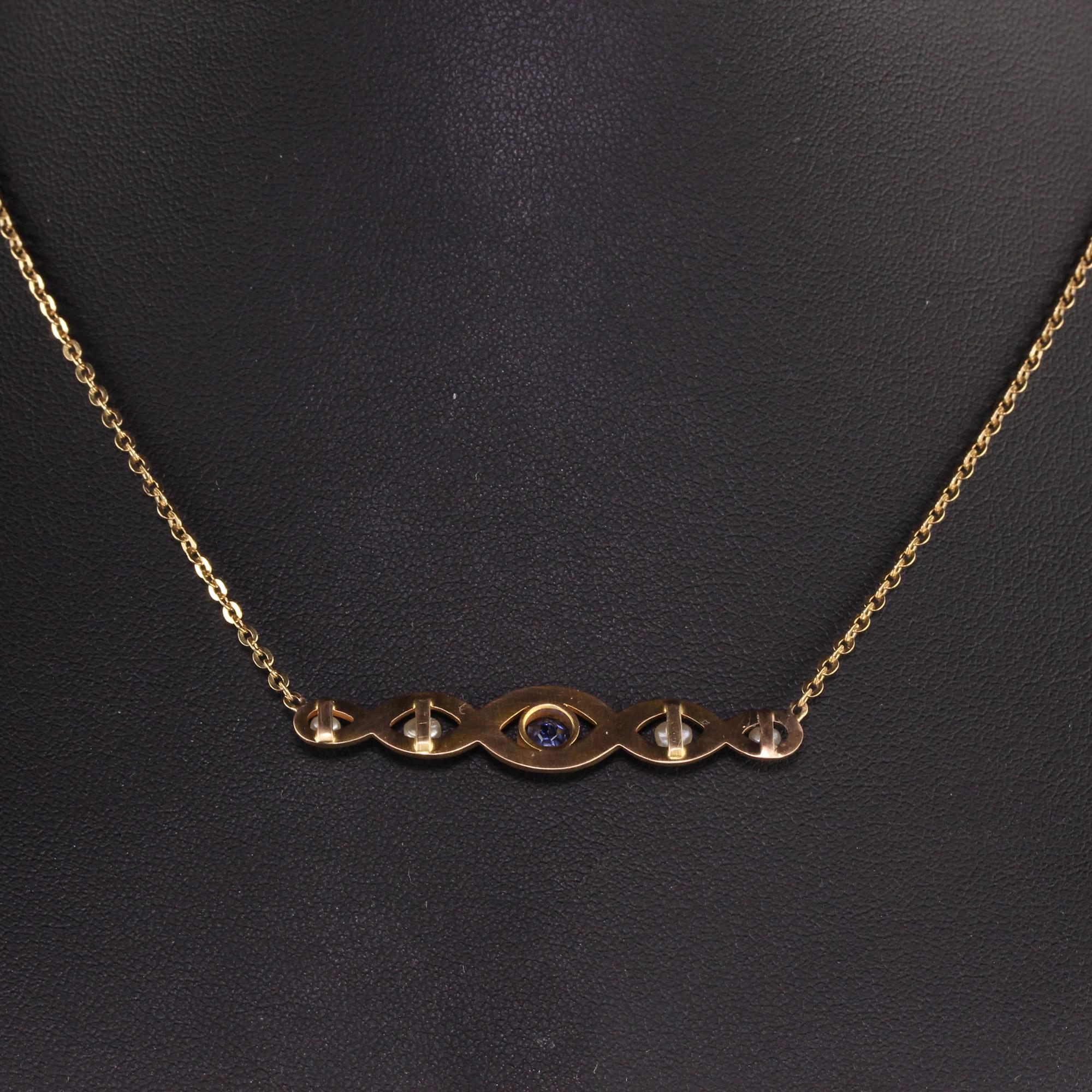 Antique Art Nouveau 18K Yellow Gold Yogo Gulch Sapphire Pearl Necklace, GIA 2