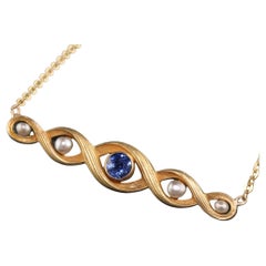 Collana antica Art Nouveau in oro giallo 18 carati con perle e zaffiri di Yogo Gulch, GIA