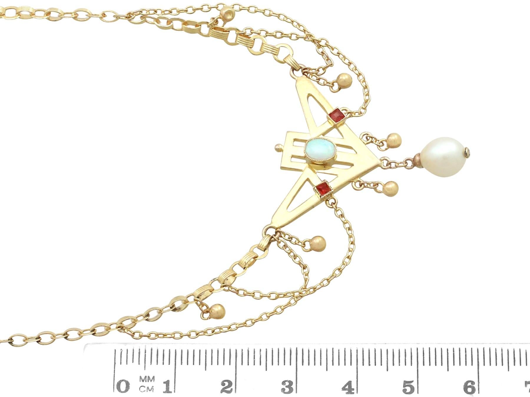 Antike Jugendstil-Halskette aus Gelbgold mit Opal und Rubin, 1900er Jahre im Angebot 1
