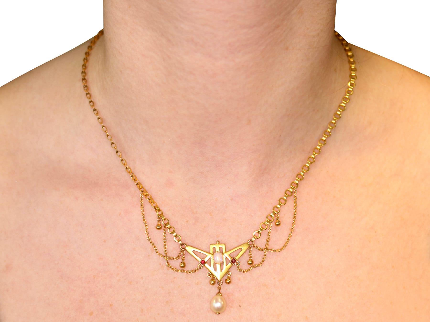 Antike Jugendstil-Halskette aus Gelbgold mit Opal und Rubin, 1900er Jahre im Angebot 3
