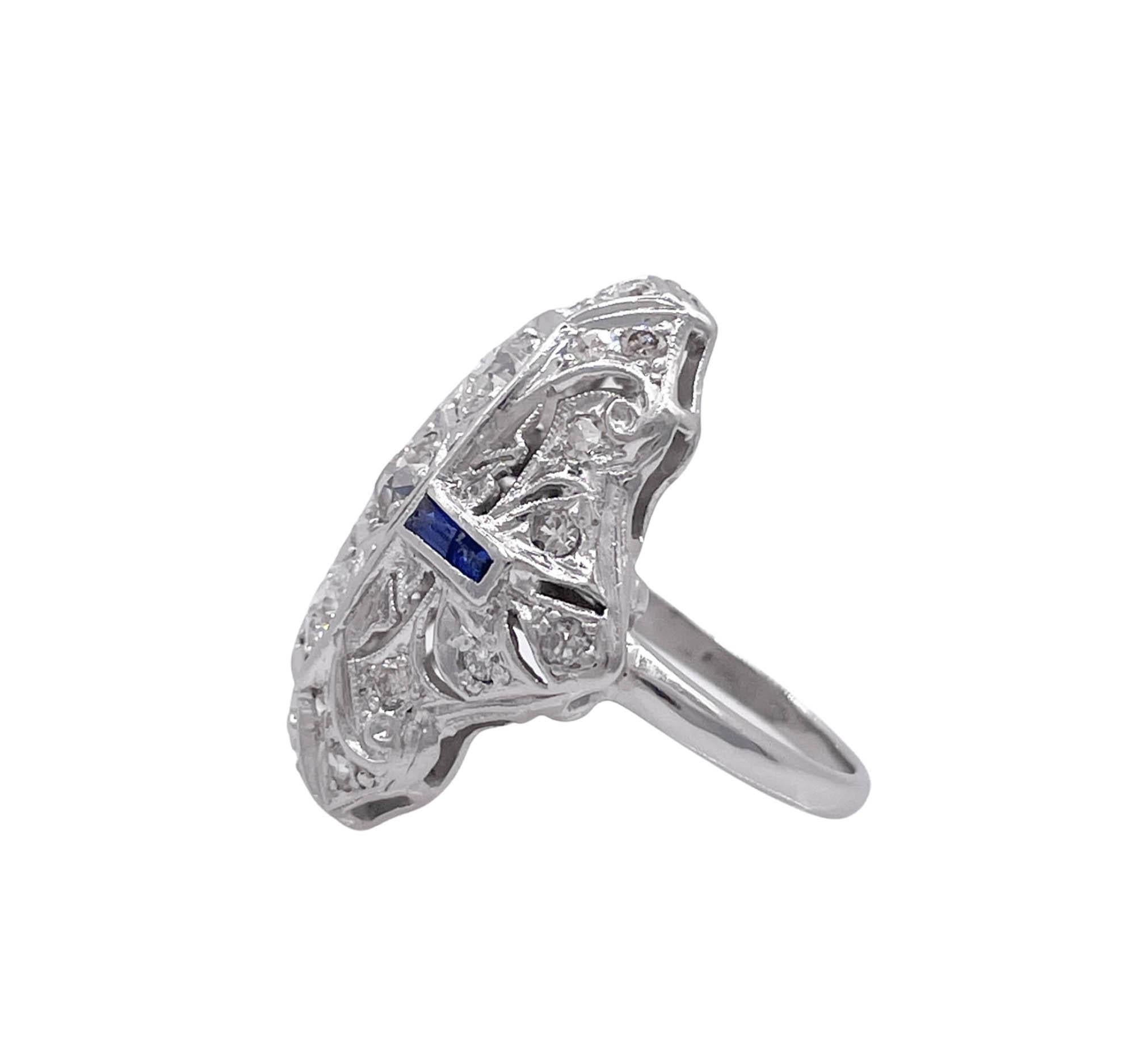 Antique Art Nouveau 1910 1.25ct Old Euro Diamond Sapphire Platinum Cocktail Ring In Good Condition For Sale In Boca Raton, FL