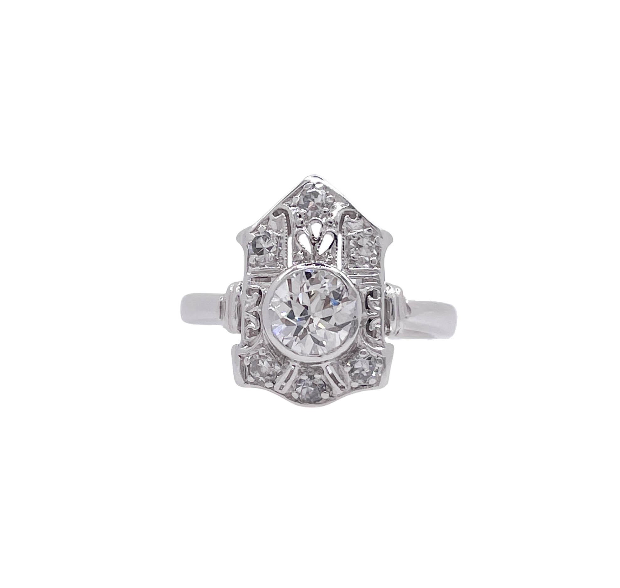 Art nouveau Bague de cocktail ancienne Art Nouveau 1910s 0.85ct Old Mine Diamond Platinum Cocktail Ring en vente