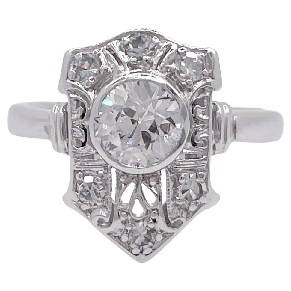 Bague de cocktail ancienne Art Nouveau 1910s 0.85ct Old Mine Diamond Platinum Cocktail Ring