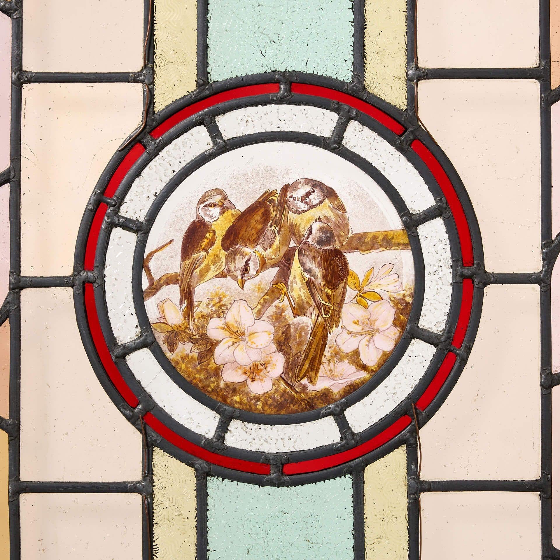 Victorian Antique Art Nouveau 19th Century Stained Glass Panel For Sale