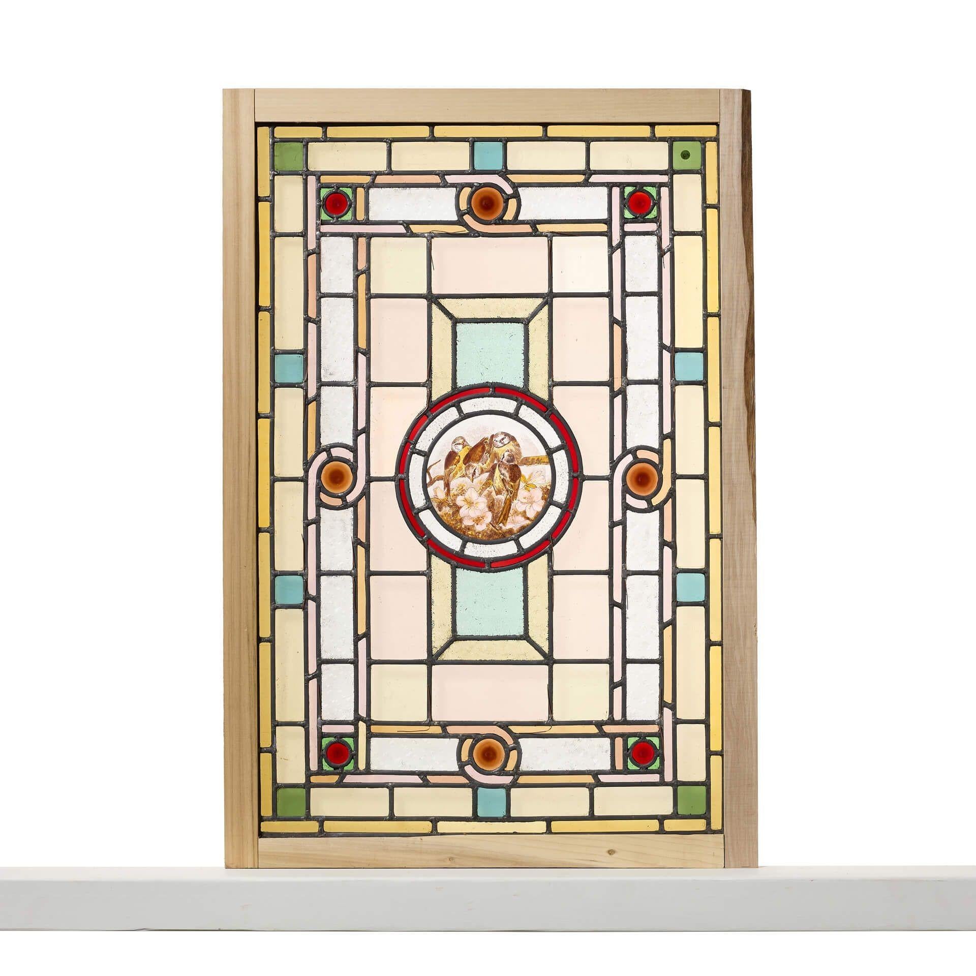Antique Art Nouveau 19th Century Stained Glass Panel In Fair Condition For Sale In Wormelow, Herefordshire