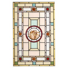 Antique Art Nouveau 19th Century Stained Glass Panel