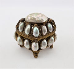 Antique Art Nouveau 3 Glass Perfume or Scent Bottle Set with Inset Shells