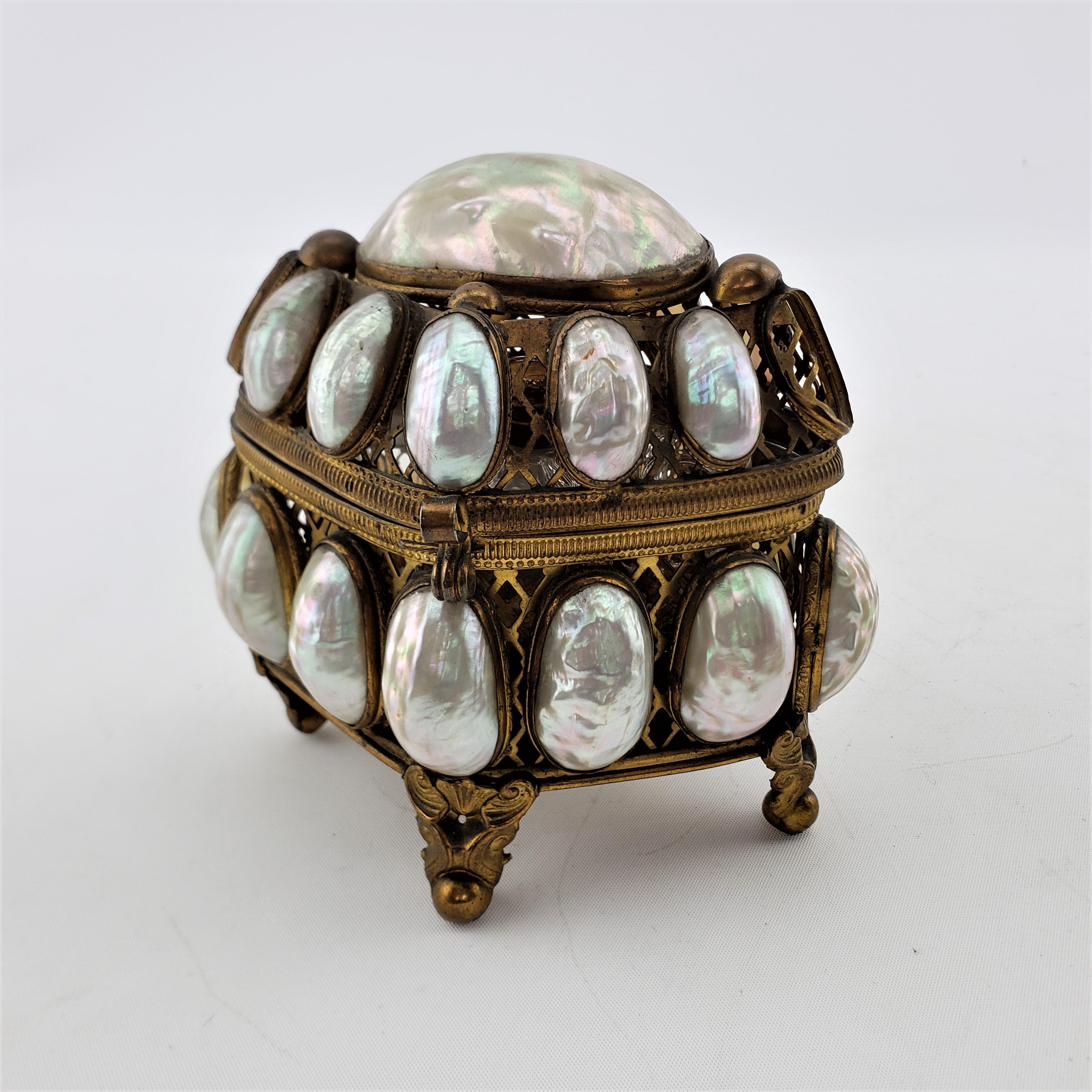 20th Century Antique Art Nouveau 3 Glass Perfume or Scent Bottle Set with Inset Shells For Sale