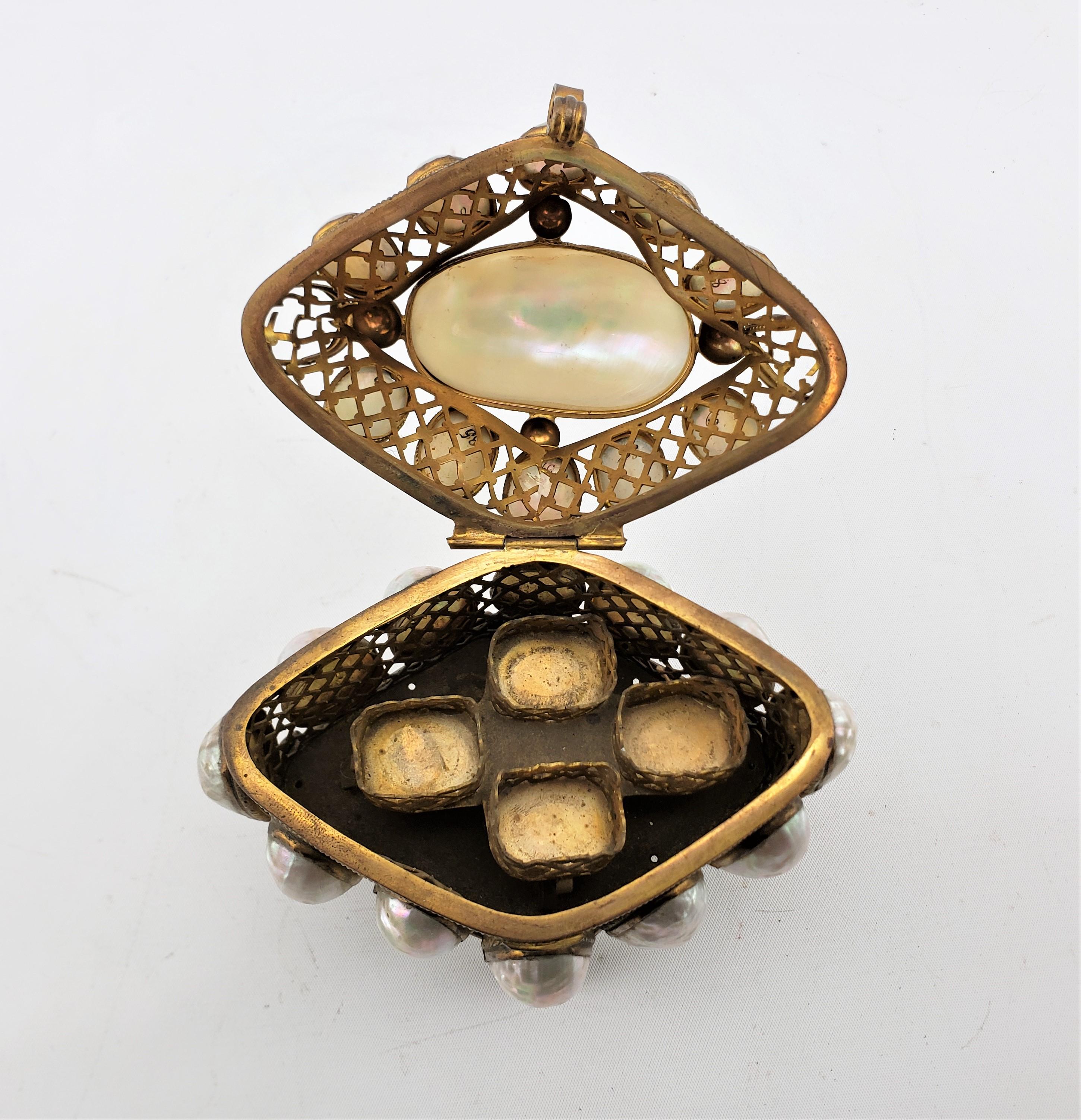 Antique Art Nouveau 3 Glass Perfume or Scent Bottle Set with Inset Shells For Sale 1