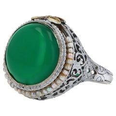 Antiguo Anillo de Cóctel Art Nouveau Crisoprasa de 4 Quilates