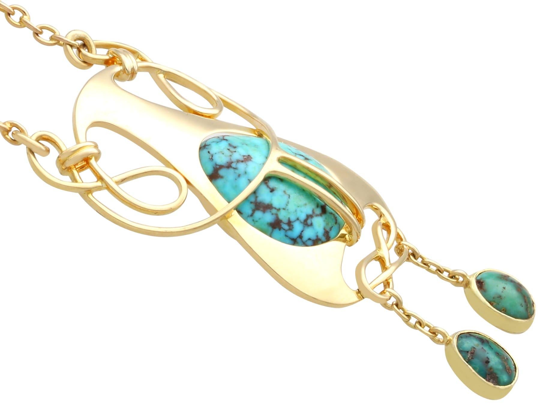 Antique Art Nouveau 4.76 Carat Turquoise and 15k Yellow Gold Pendant Circa 1900 For Sale 1
