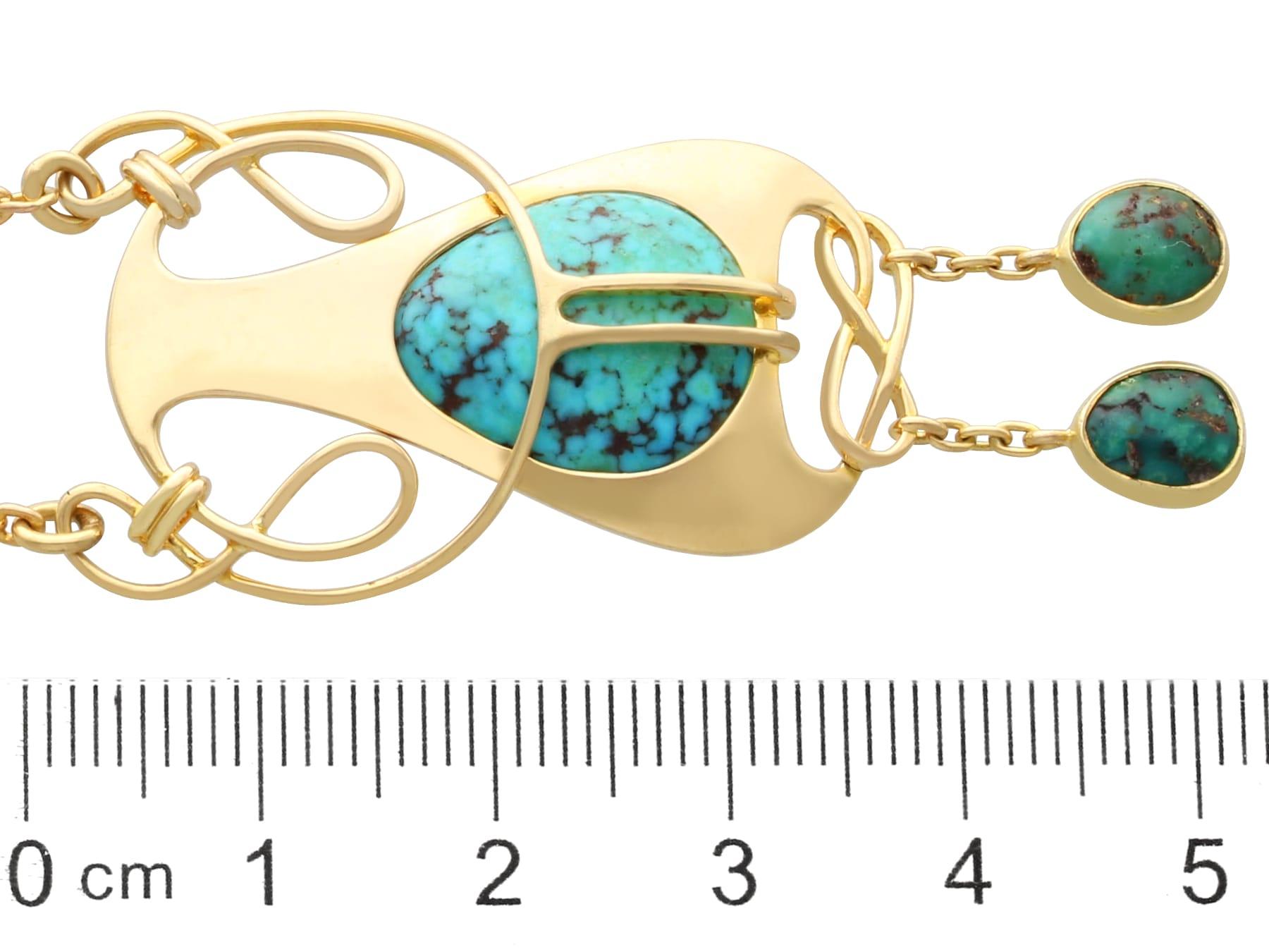 Antique Art Nouveau 4.76 Carat Turquoise and 15k Yellow Gold Pendant Circa 1900 For Sale 3