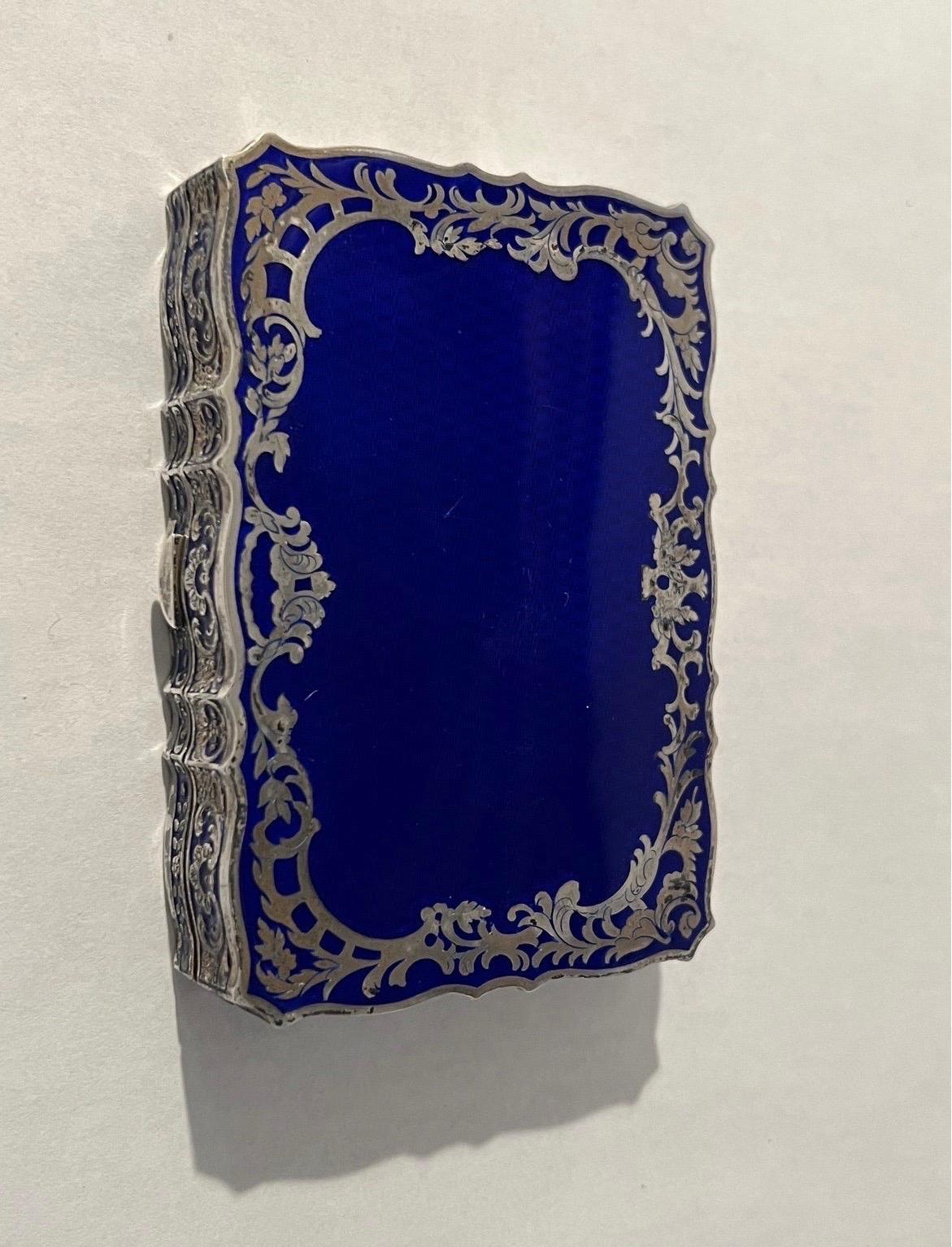 Antique Art Nouveau 985 Sterling Silver & Blue Enamel Austrian or French Compact For Sale 2