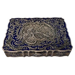 Antique Art Nouveau 985 Sterling Silver & Blue Enamel Austrian or French Compact