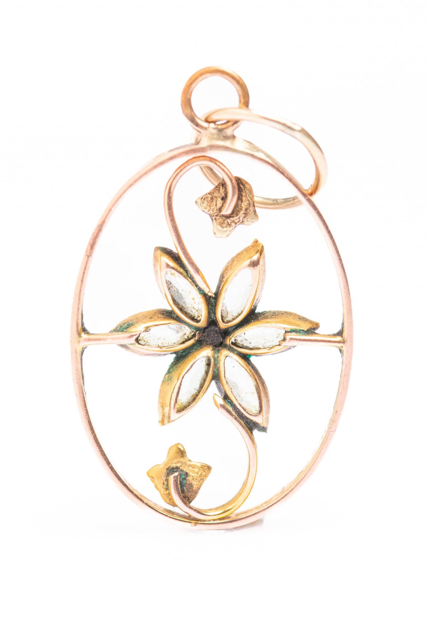 Antique Art Nouveau 9ct Gold Floral Pearl Pendant In Good Condition For Sale In Portland, England