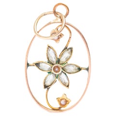 Antique Art Nouveau 9ct Gold Floral Pearl Pendant
