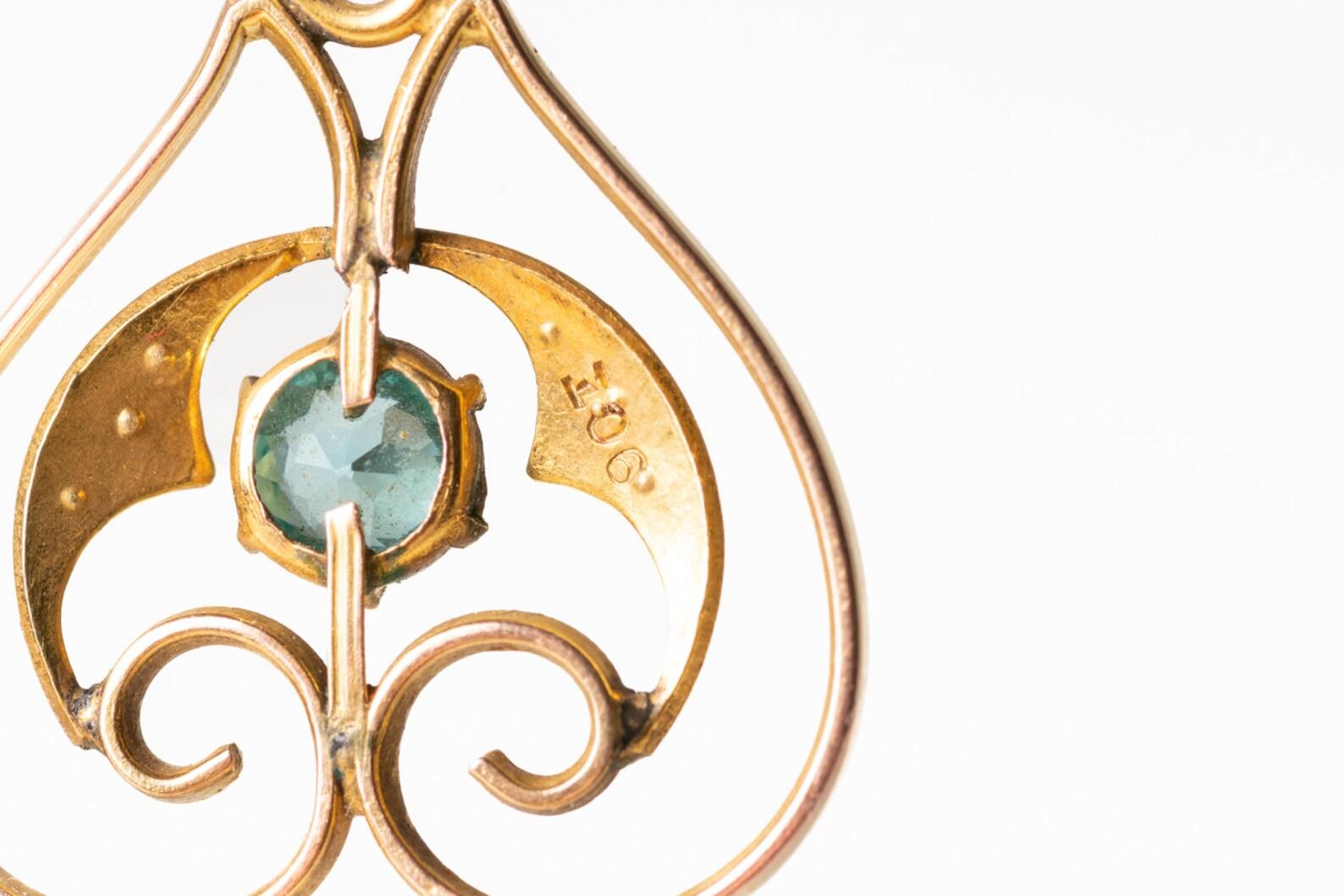 Round Cut Antique Art Nouveau 9ct Gold Topaz And Pearl Pendant For Sale