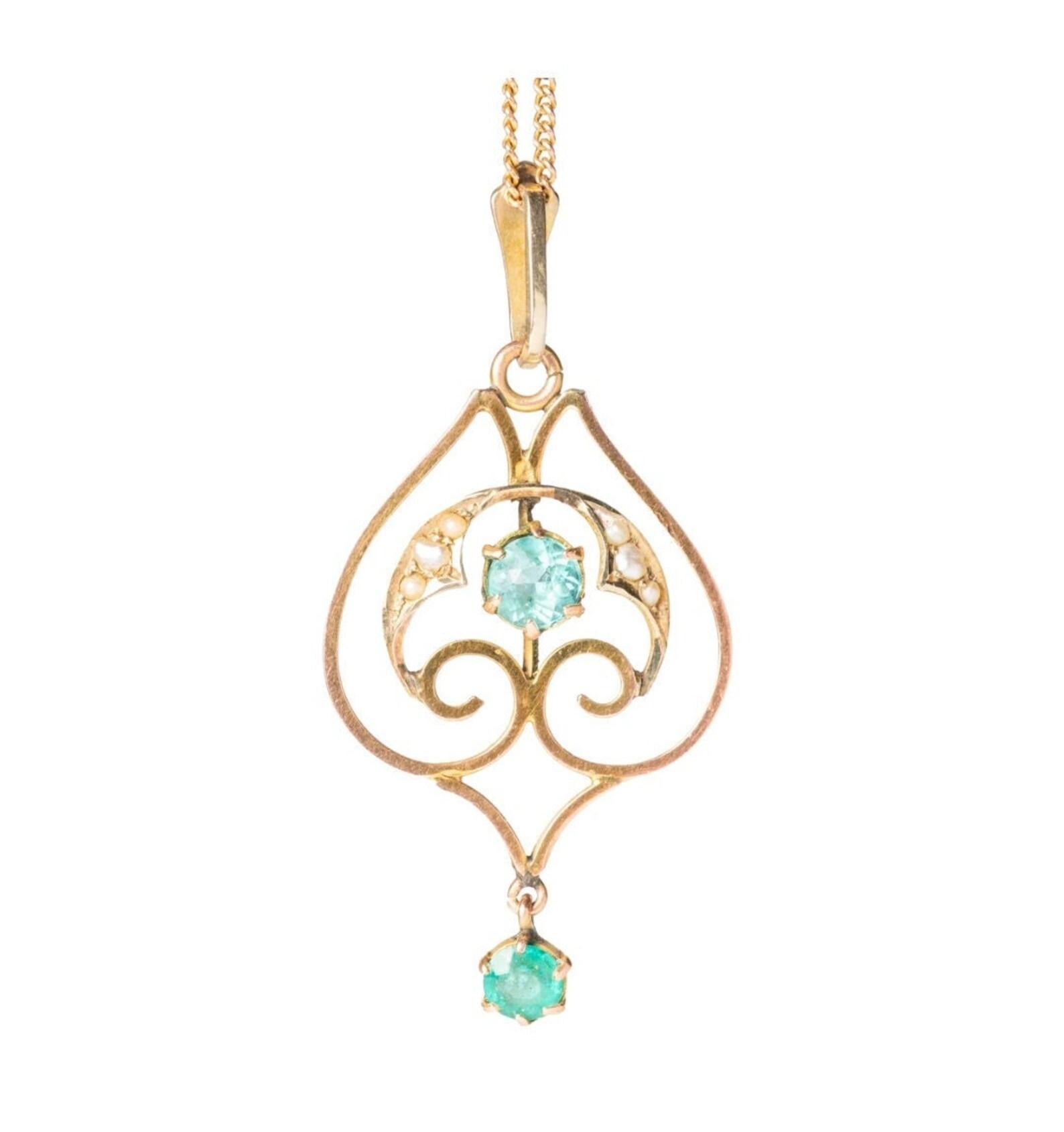 Women's Antique Art Nouveau 9ct Gold Topaz And Pearl Pendant For Sale